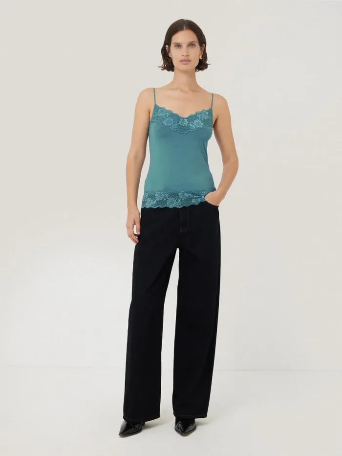 Modal Lace Vest Deep Water Women Jigsaw Shirts and Tops