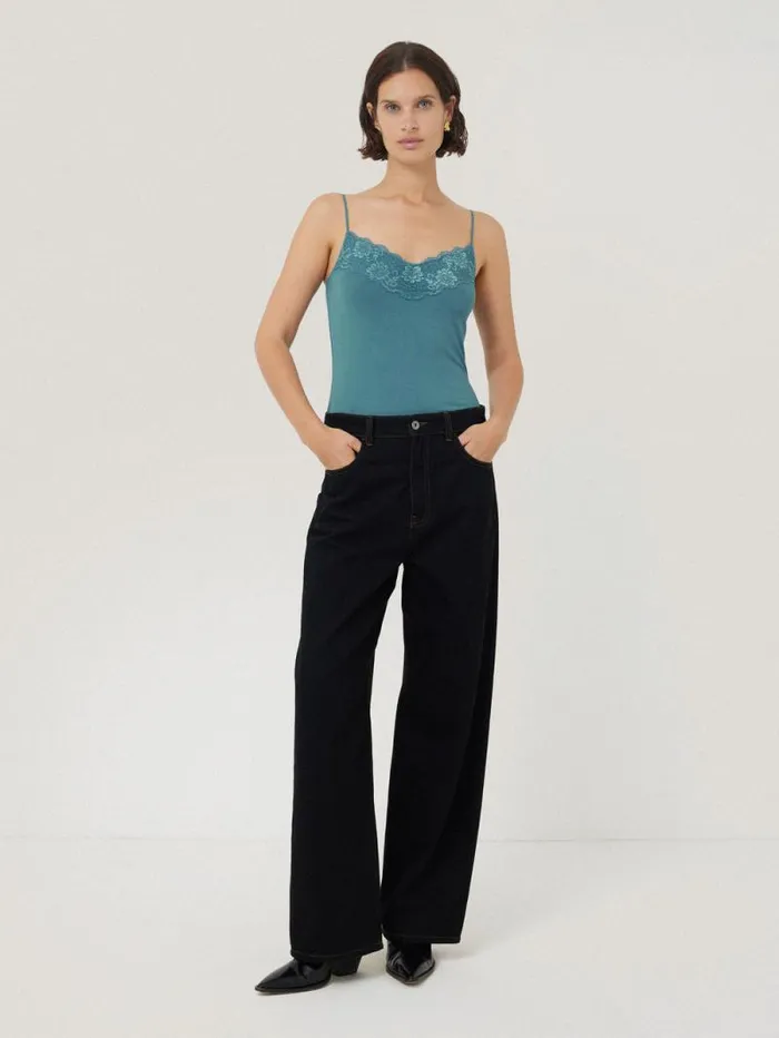 Modal Lace Vest Deep Water Women Jigsaw Shirts and Tops