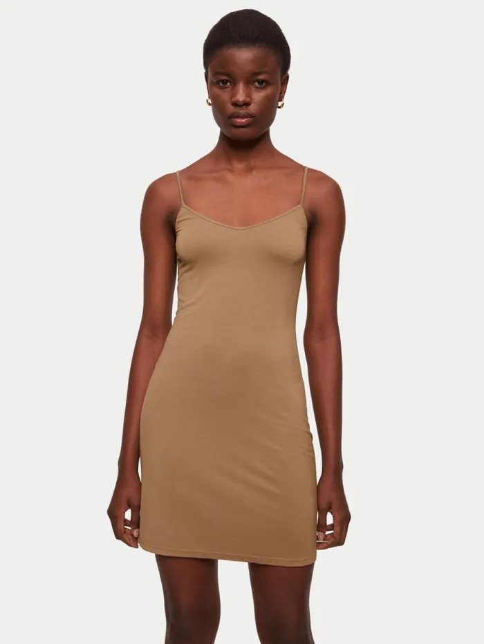 Modal Slip Dress Coffee Women Jigsaw Dresses and Jumpsuits