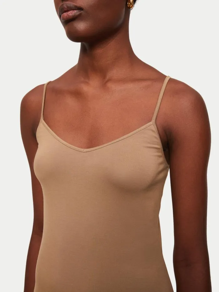 Modal Slip Dress Coffee Women Jigsaw Dresses and Jumpsuits