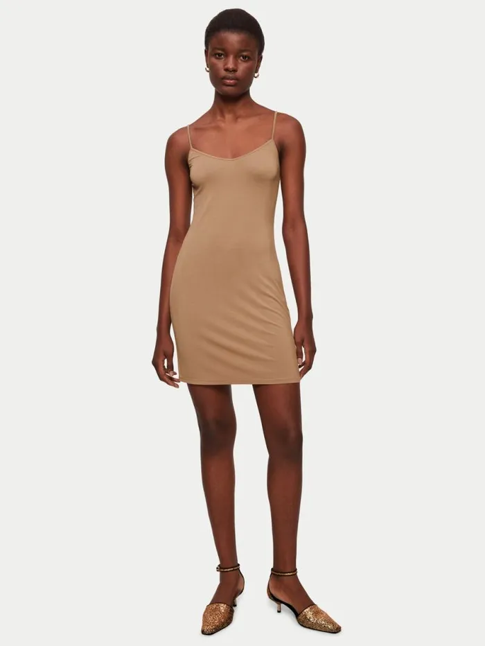 Modal Slip Dress Coffee Women Jigsaw Dresses and Jumpsuits