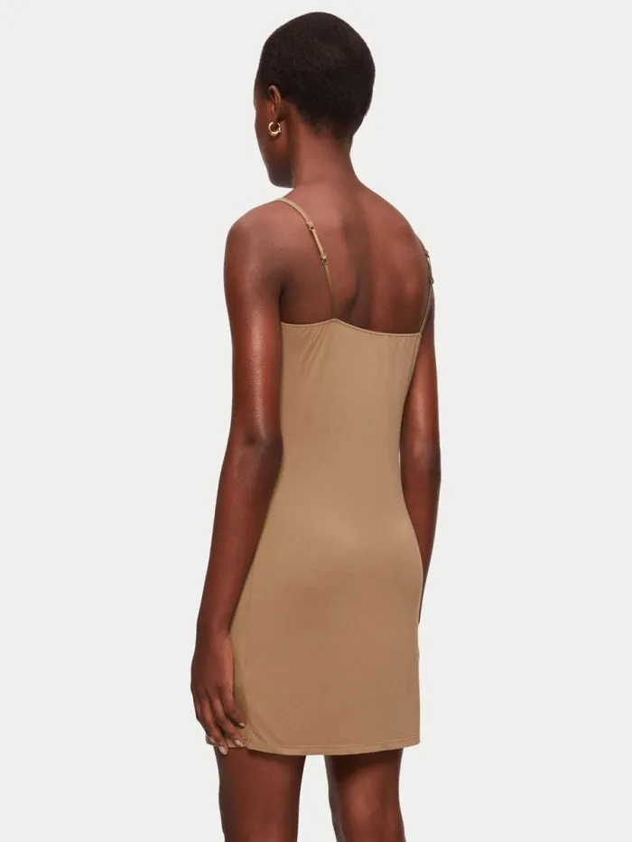 Modal Slip Dress Coffee Women Jigsaw Dresses and Jumpsuits