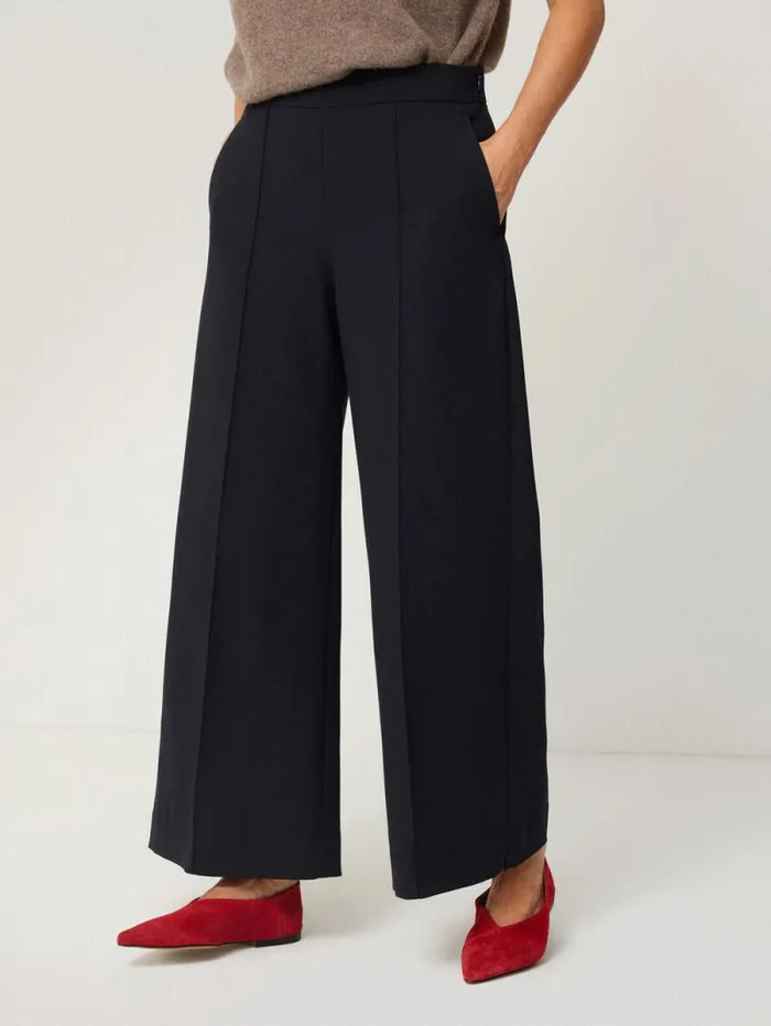 Modern Crepe Sailor Trouser Navy Women Jigsaw Suits and Tailoring