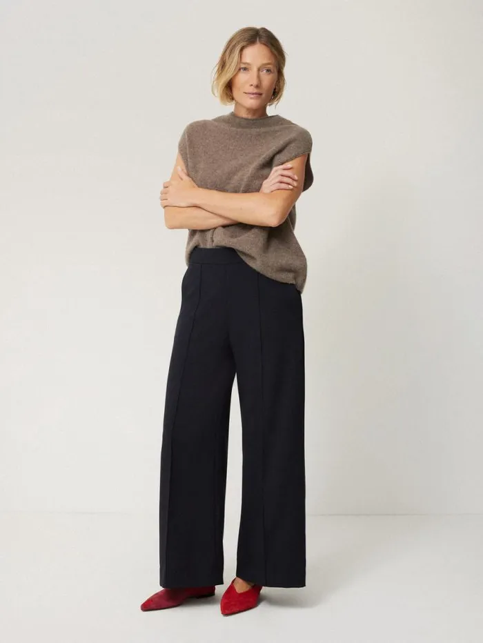 Modern Crepe Sailor Trouser Navy Women Jigsaw Suits and Tailoring