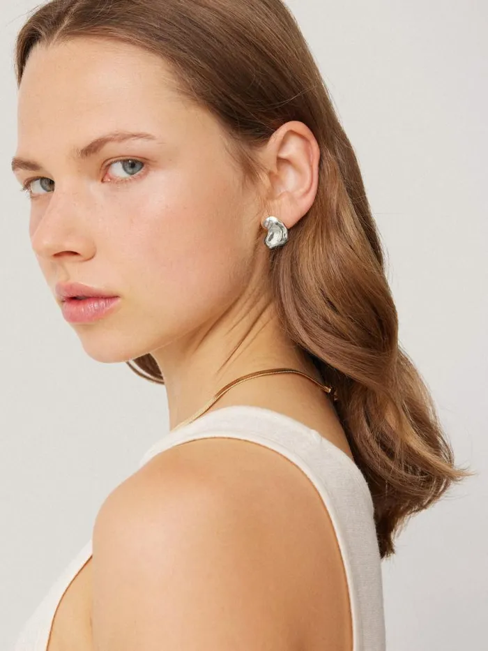 Molten Stud Earring Silver Women Jigsaw Jewellery