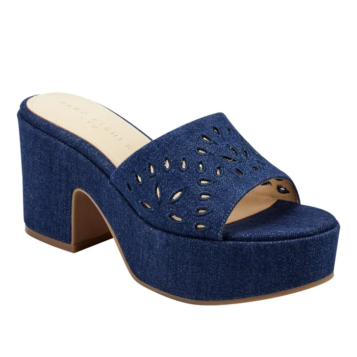 Mules and Slides Marc Fisher Women Foreva Platform Slide Sandal Denim