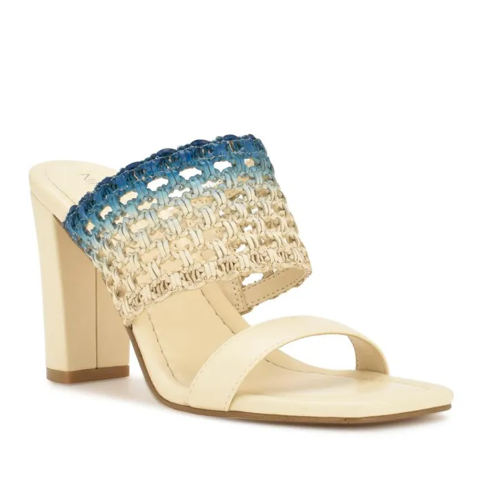 Mylas Heeled Slide Sandals Cream Blue Ombre Women Nine West Heels Mylas Heeled Slide Sandals Cream Blue Ombre Women Nine West Heels