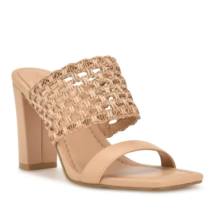 Mylas Heeled Slide Sandals Light Natural Women Nine West Heels Mylas Heeled Slide Sandals Light Natural Women Nine West Heels