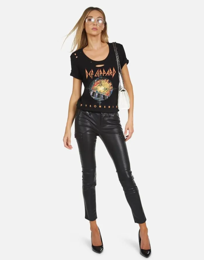 Myra X Def Leppard Pyromania Black Women Lauren Moshi Short Sleeve