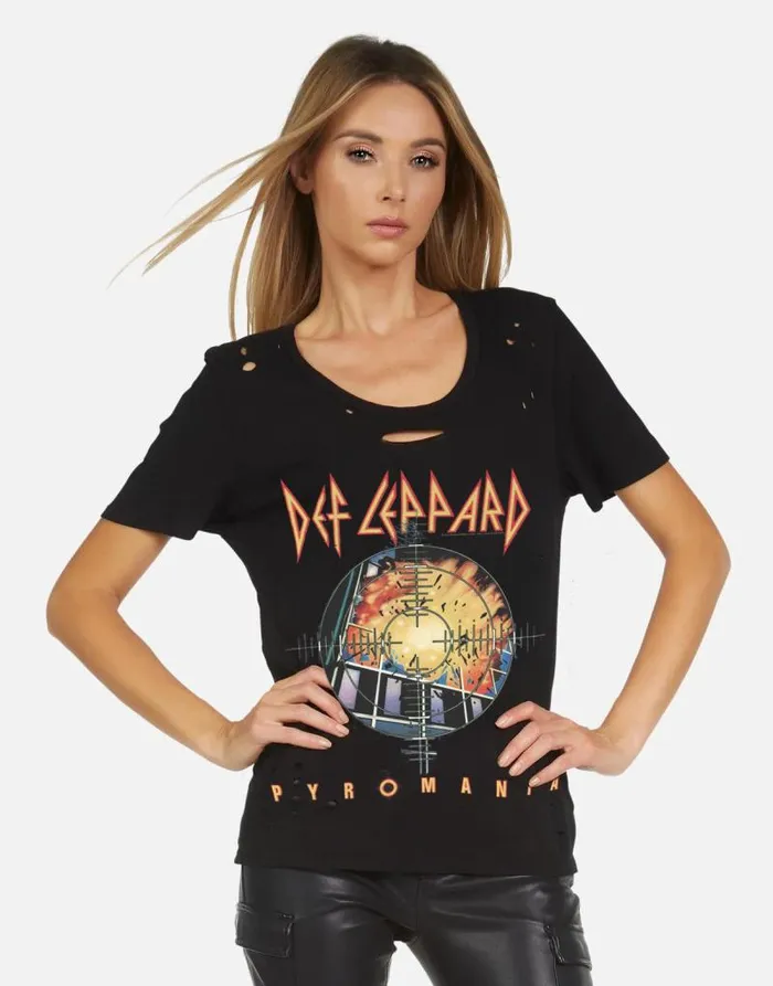 Myra X Def Leppard Pyromania Black Women Lauren Moshi Short Sleeve