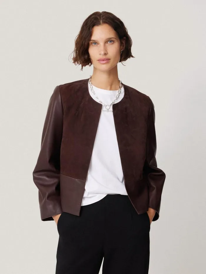 Nakoa Leather Mix Jacket Oxblood Women Jigsaw Leather