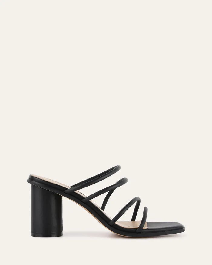 Naomi mid heel sandals black leather MID SANDALS jomercer Women