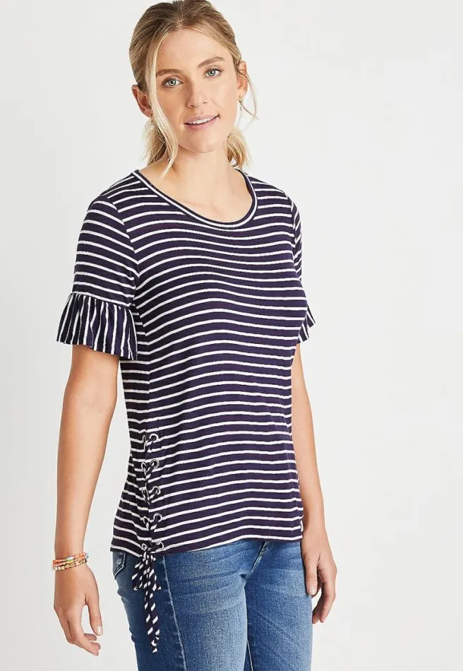 Navy Stripe Lace Up Side Top Women Maurices Tops