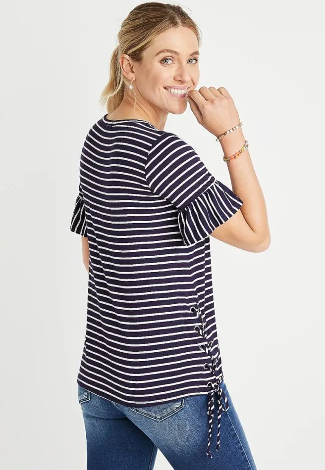 Navy Stripe Lace Up Side Top Women Maurices Tops