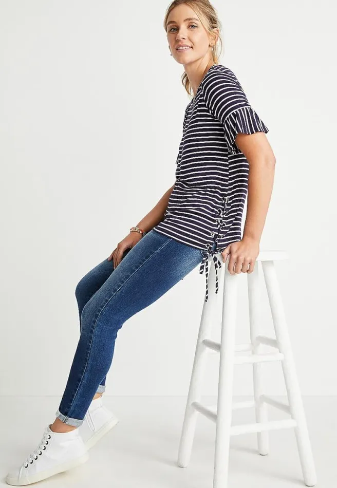 Navy Stripe Lace Up Side Top Women Maurices Tops