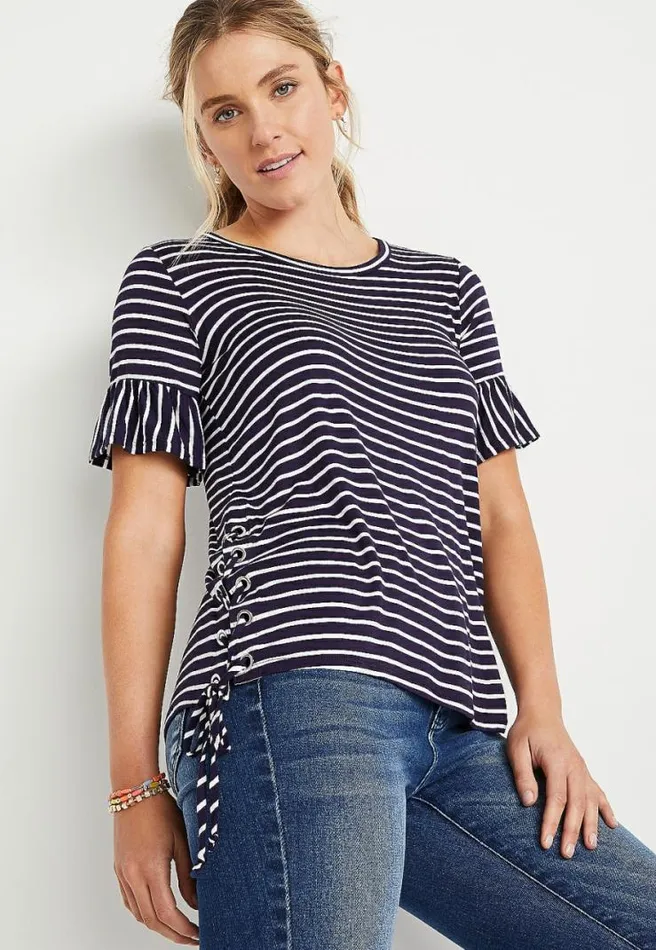 Navy Stripe Lace Up Side Top Women Maurices Tops