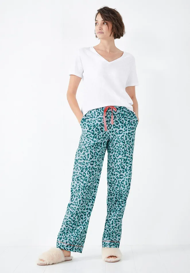 Nightwear Women Hush Isla Cotton Pyjama Trousers Leopard Shadow Bluegreen