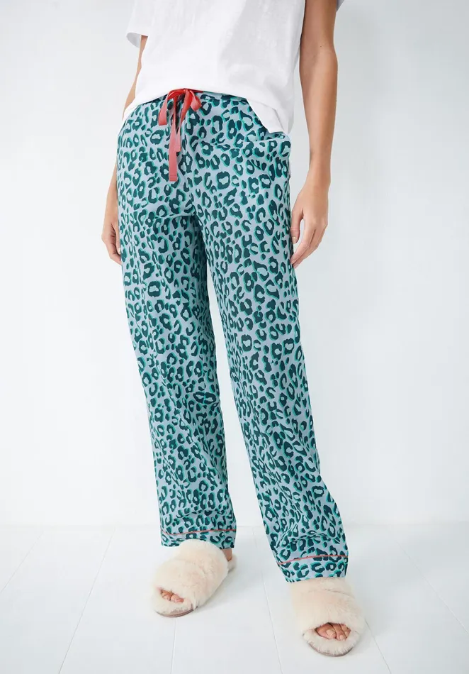 Nightwear Women Hush Isla Cotton Pyjama Trousers Leopard Shadow Bluegreen