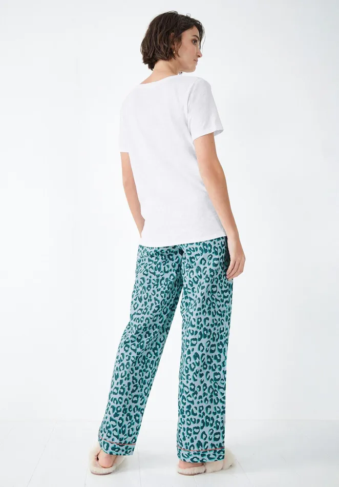 Nightwear Women Hush Isla Cotton Pyjama Trousers Leopard Shadow Bluegreen