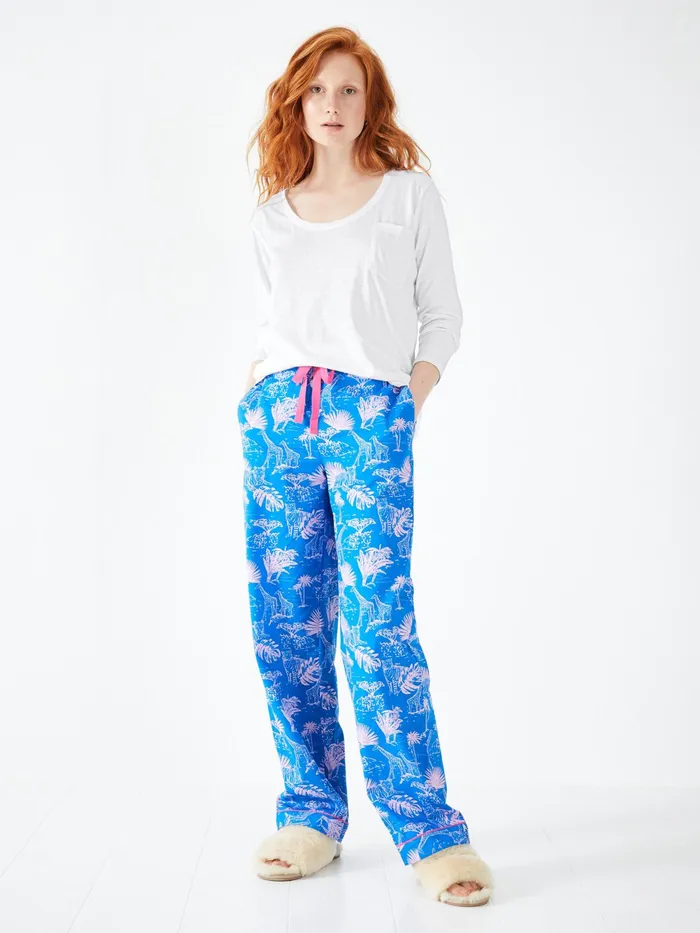 Nightwear Women Hush Isla Cotton Pyjama Trousers Savanna Sunset Bluepink