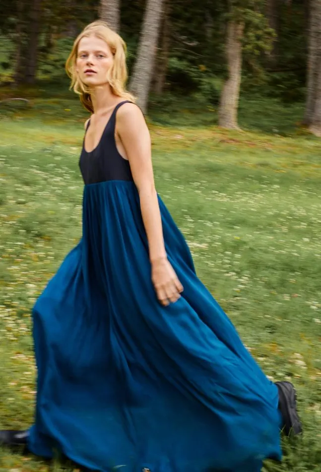 Ninette Navy Chiffon And Jersey Maxi Dress Women Ciao Lucia Evening Dresses