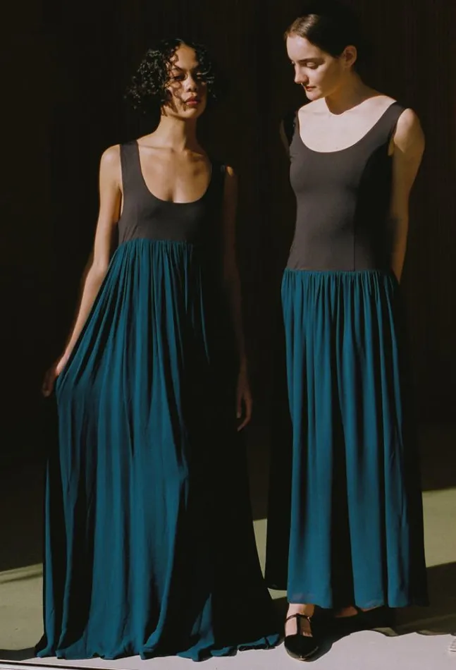 Ninette Navy Chiffon And Jersey Maxi Dress Women Ciao Lucia Evening Dresses