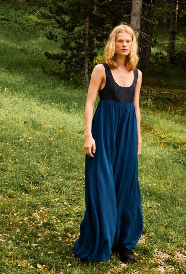 Ninette Navy Chiffon And Jersey Maxi Dress Women Ciao Lucia Evening Dresses
