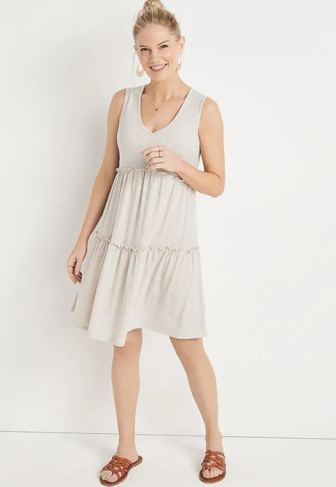 Oatmeal V Neck Babydoll Mini Dress Women Maurices Dresses and Jumpsuits