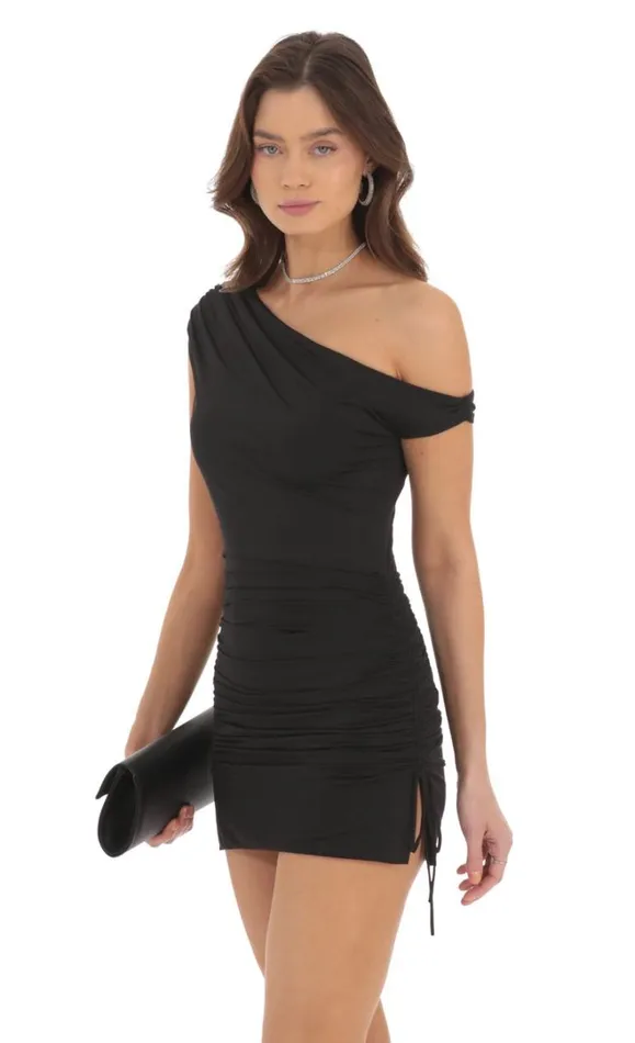 Off Shoulder Ruched Bodycon Dress Black Women LUCY IN THE SKY Mini Dresses Off Shoulder Ruched Bodycon Dress Black Women LUCY IN THE SKY Mini Dresses