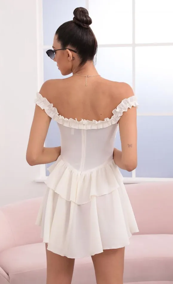 Off The Shoulder Lace Up Dress Ivory Women LUCY IN THE SKY Mini Dresses Off The Shoulder Lace Up Dress Ivory Women LUCY IN THE SKY Mini Dresses