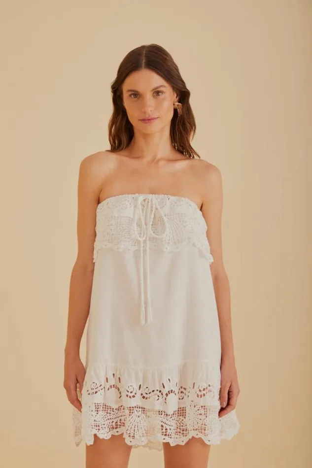 OffWhite Embroidered Guipure Euroflax Premium Linen Mini Dress Women FARM Rio Mini Dresses
