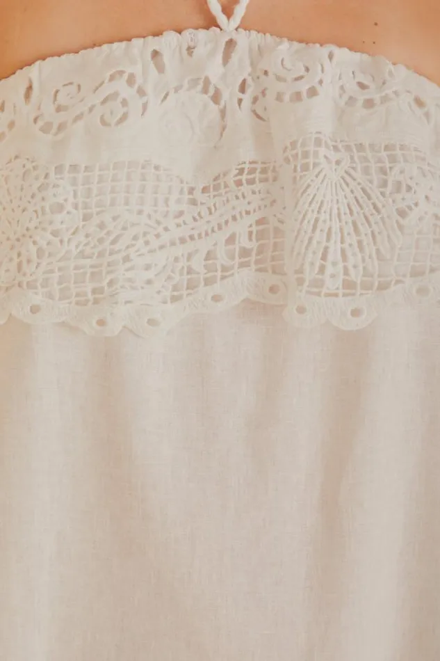 OffWhite Embroidered Guipure Euroflax Premium Linen Mini Dress Women FARM Rio Mini Dresses