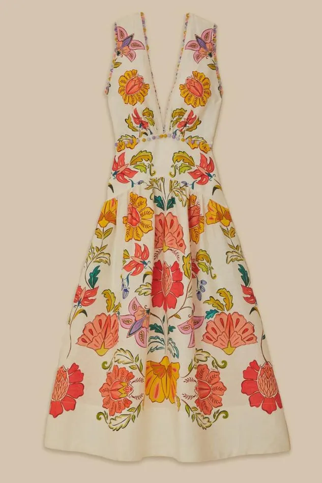 OffWhite Floral Insects Euroflax Premium Linen Maxi Dress Women FARM Rio Maxi Dresses