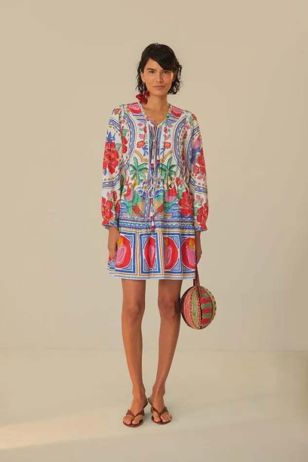 OffWhite Flowers Beach Mini Dress Women FARM Rio Mini Dresses