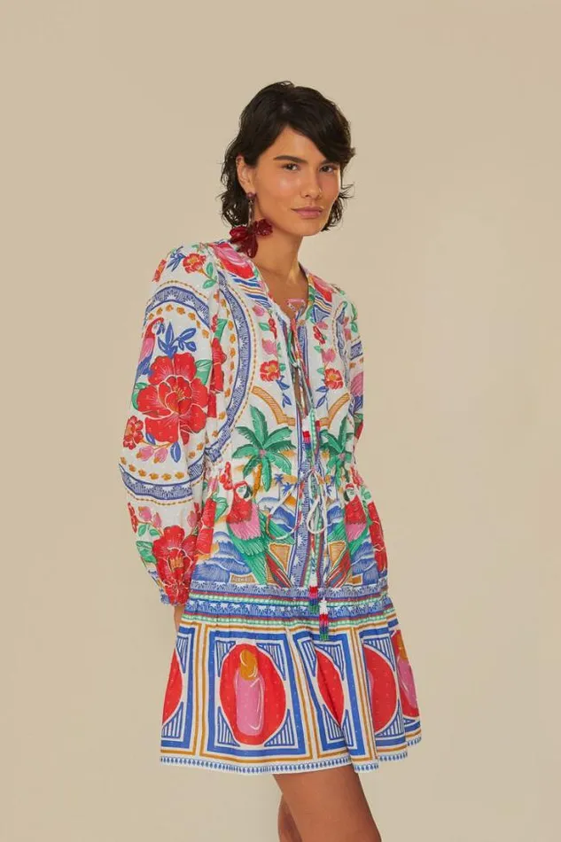 OffWhite Flowers Beach Mini Dress Women FARM Rio Mini Dresses