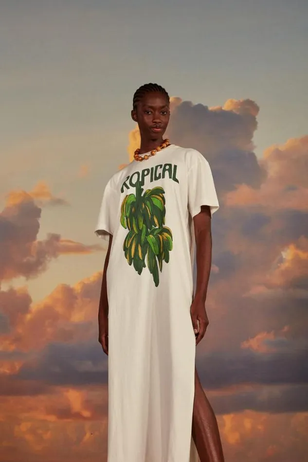 OffWhite Tropical Organic Cotton TShirt Dress Women FARM Rio Tshirts