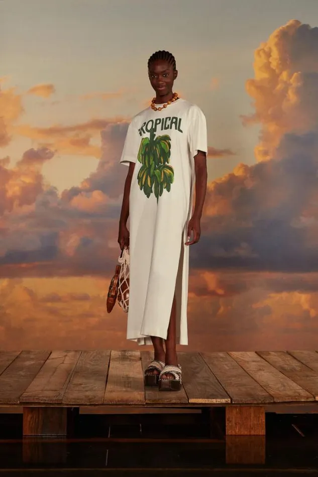 OffWhite Tropical Organic Cotton TShirt Dress Women FARM Rio Tshirts