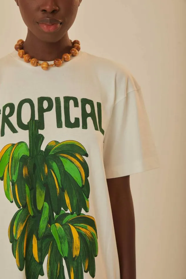 OffWhite Tropical Organic Cotton TShirt Dress Women FARM Rio Tshirts