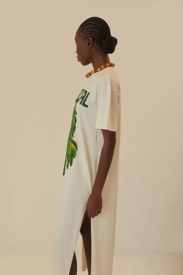 OffWhite Tropical Organic Cotton TShirt Dress Women FARM Rio Tshirts