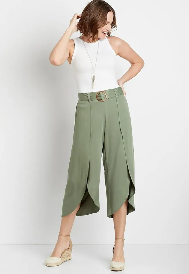 Olive Belted Cropped Flyaway Pant Women Maurices Bottoms