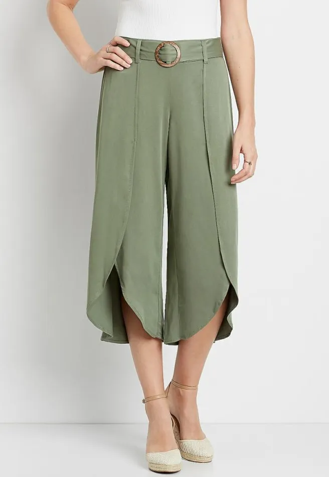 Olive Belted Cropped Flyaway Pant Women Maurices Bottoms