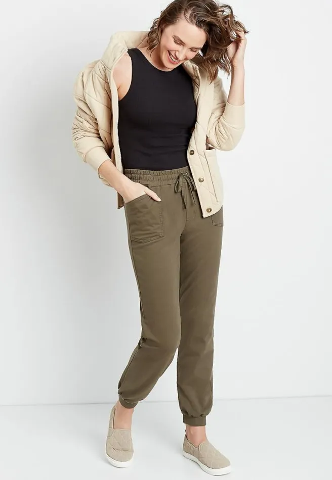 Olive Knit Twill Jogger Pant Women Maurices Bottoms