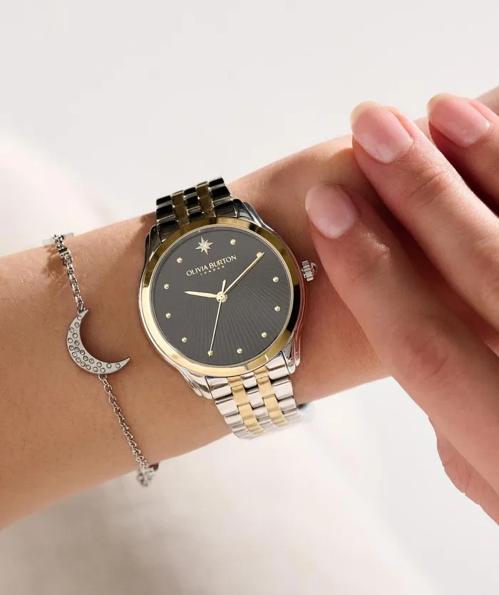Olivia Burton Celestial Watches Women 36mm Starlight Black and Two Tone Bracelet Watch
