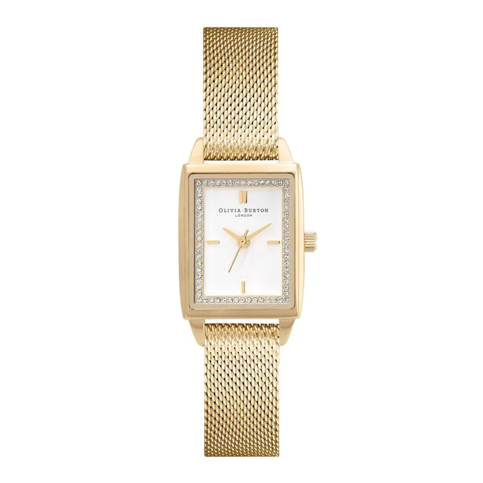 Olivia Burton Classic Watches Women 21mm Rectangle White and Gold Mesh Watch