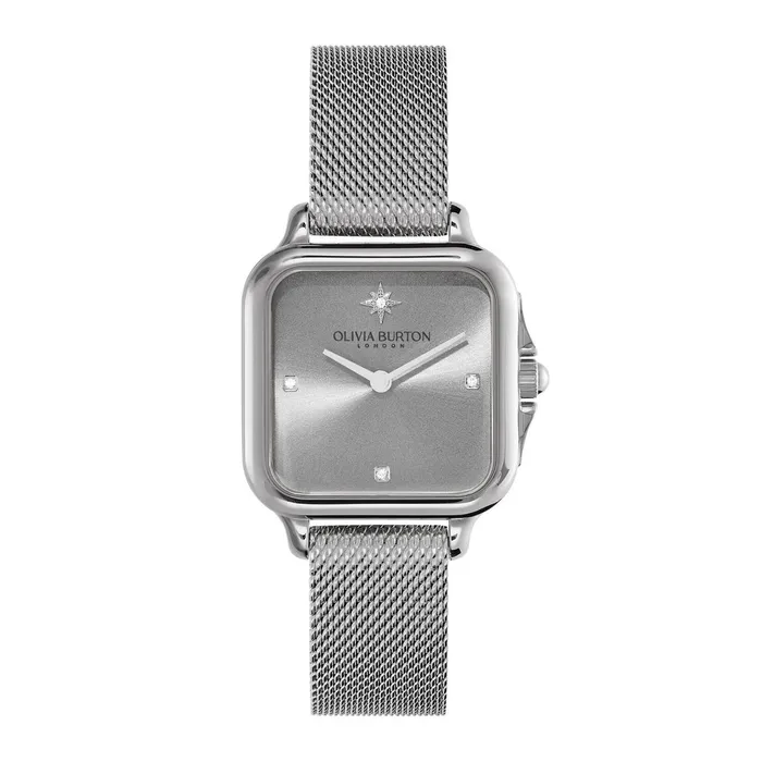 Olivia Burton Color Dial Watches Women 28mm Grosvenor Light Grey and Silver Mesh Watch
