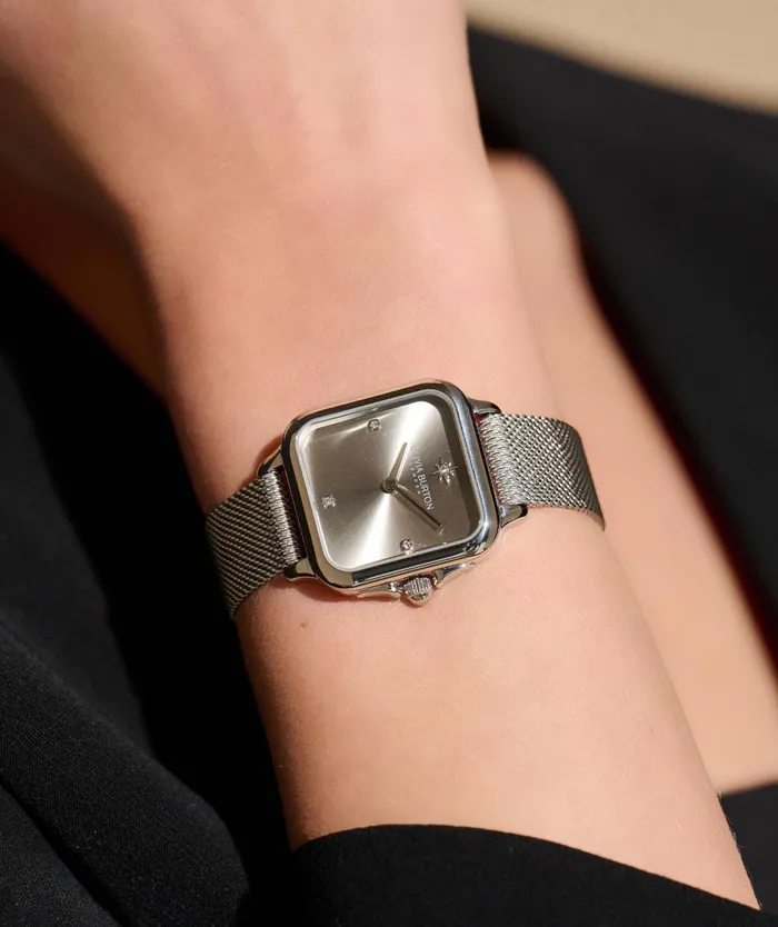 Olivia Burton Color Dial Watches Women 28mm Grosvenor Light Grey and Silver Mesh Watch