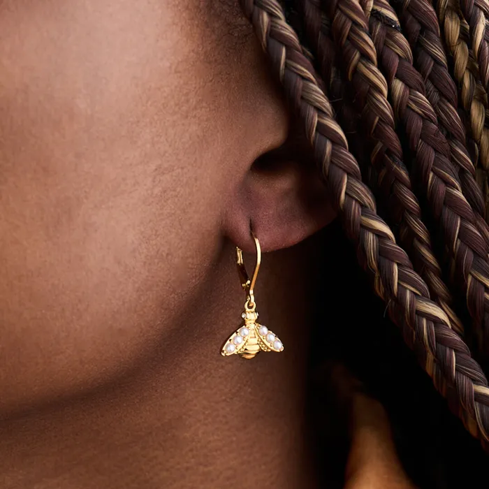 Olivia Burton Earrings Women Gold Bee Lever Back Hoops