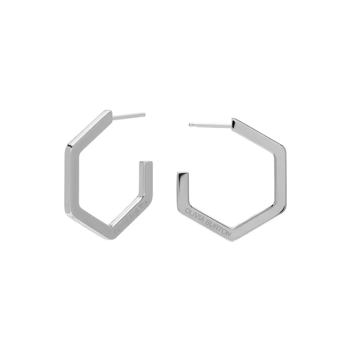 Olivia Burton Earrings Women Honeycomb Silver Tone Large Hoop Earrings