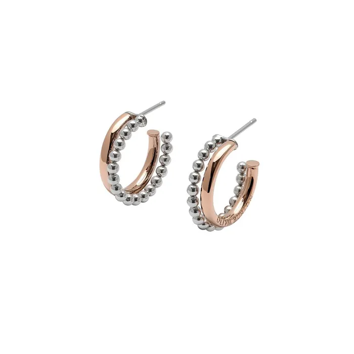 Olivia Burton Earrings Women Vintage Bead Two Tone Silver and Rose Gold Earrings