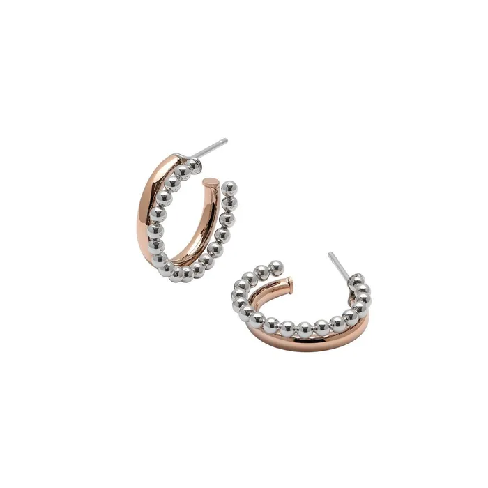 Olivia Burton Earrings Women Vintage Bead Two Tone Silver and Rose Gold Earrings